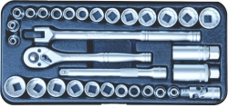 AUZGRIP - 32 PC 3/8'' SQ. DR. 12PT SOCKET SET CRV. MM/SAE